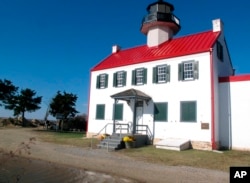 The East Point Lighthouse in Maurice River Township, N.J., Nov. 10, 2018. Rising seas and erosion are threatening lighthouses around the U.S. and the world, including the East Point Lighthouse. With even a moderate-term fix likely to cost $3 million or more, New Jersey officials are considering what to do to save the lighthouse.