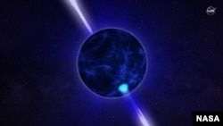 A frame from an animation of a pulsar.