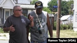 Retirees and Vietnam veterans John Meehan, left, and Art Ledger both want what’s best for their community in West Cleveland, but propose different solutions.