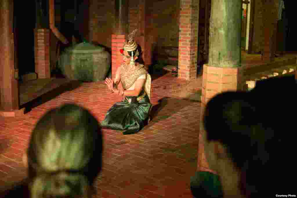 Apsara dancer Choung Veasna performs in a traditional 100-year-old Khmer house owned by art historian Darryl Collins, Siem Reap, Cambodia, July 14, 2017. (Photo: Enric Contreras)