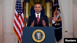 U.S. President Barack Obama delivers an address to the nation on his plans for military action against Islamic State militants, from the Cross Hall of the White House in Washington Sept. 10, 2014.