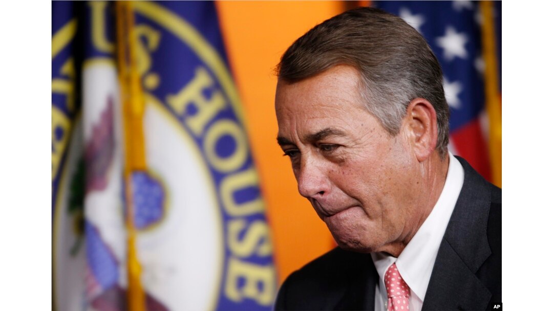 House Speaker John Boehner of Ohio leaves a news conference on Capitol Hill in Washington, Sept. 25, 2015.