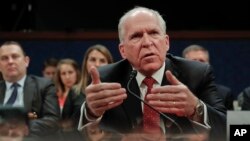 Former CIA Director John Brennan testifies on Capitol Hill in Washington, May 23, 2017, before the House Intelligence Committee Russia Investigation Task Force. 