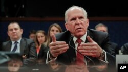 Former CIA Director John Brennan testifies on Capitol Hill in Washington, May 23, 2017, before the House Intelligence Committee Russia Investigation Task Force. 