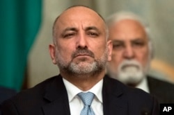 Former national security adviser Haneef Atmar attends the intra-Afghan talks in Moscow, Feb. 6, 2019.