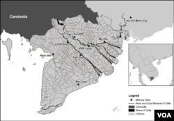Bản đồ hệ thống sông và kênh rạch chằng chịt nơi vùng châu thổ Đồng Bằng Sông Cửu Long [Nguồn: Amir Hosseinpour (ZEF), trích dẫn bởi Simon,2014] (6)