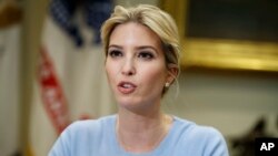 Ivanka Trump hosts a meeting on human trafficking with congressional leaders, May 17, 2017, in the Roosevelt Room of the White House in Washington. 