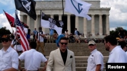 FILE - Richard B. Spencer approaches a self-proclaimed White Nationalists and members of the "alt-right" during what they described as a "Freedom of Speech" rally at the Lincoln Memorial in Washington, June 25, 2017. 