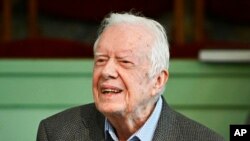 FILE - In this Nov. 3, 2019, photo, former U.S. President Jimmy Carter teaches Sunday school at Maranatha Baptist Church in Plains, Georgia. The Carter Center said Feb. 18, 2023, that the former president has entered home hospice care.