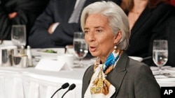 Christine Lagarde, Managing Director of IMF, speaks at the Economic Club of New York, April 10, 2013. 