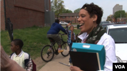 Henriette Taylor, the community school coordinator at Historic Samuel Coleridge-Taylor Elementary, connects students and families with needed services in Baltimore, Maryland. (Jeff Swicord/VOA)