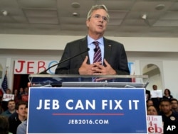 Republican presidential candidate, former Florida Gov. Jeb Bush, gestures as he speaks to supporters during a rally Nov. 2, 2015, in Tampa, Florida.