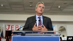 Republican presidential candidate, former Florida Gov. Jeb Bush, gestures as he speaks to supporters during a rally Nov. 2, 2015, in Tampa, Florida.