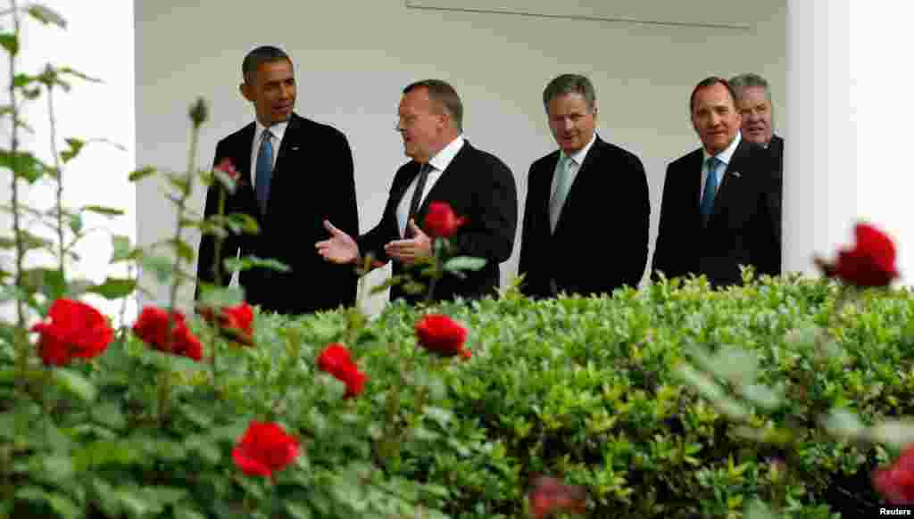 اوباما و رهبران کشورهای اروپا شمالی در کاخ سفید.
