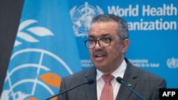 FILE - WHO Director-General Tedros Adhanom Ghebreyesus addresses the special session of the World Health Assembly in Geneva, in this handout picture made available by the World Health Organization on Nov. 29, 2021. 