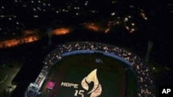 A candlelight display is seen from the air, during a ceremony to mark the 15th anniversary of the start of the Rwandan genocide at Amahoro Peace Stadium, Kigali, Rwanda (File Photo)