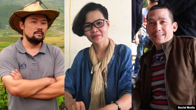 (Từ trái) Nhà hoạt động Nguyễn Chí Tuyến, Lê Mỹ Hạnh và Lã Việt Dũng đều cho rằng bản án cho Mẹ Nấm sẽ được chính quyền Hà Nội dùng để mặc cả trong các vấn đề về nhân quyền.