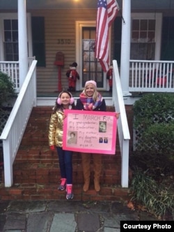 Hannah and Katie Filipczyk Howard leave home on the morning of the 2017 Women’s March on Washington. (S. Howard)