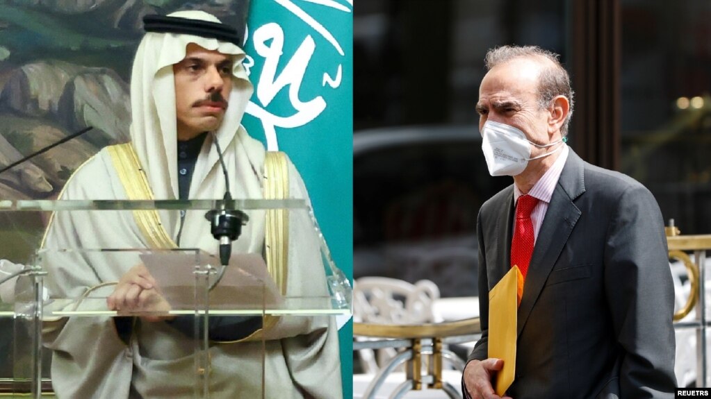 انریکه مورا معاون مسئول سیاست خارجی اتحادیه اروپا و فیصل بن فرحان وزیر امور خارجه سعودی