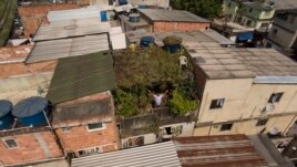 In this Jan.10, 2020 photo, Luis Cassiano shows his green roof at his home in Arara Park favela, Rio de Janeiro, Brazil. 