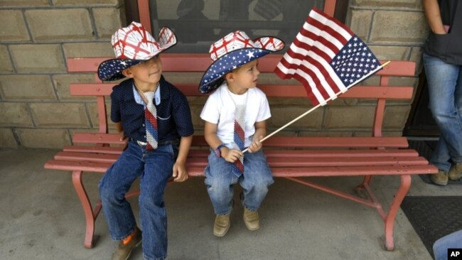 Truitt Price, de 6 años, (izquierda), y su hermano Sawyer, de 4 años, se vistierion para el feriado del 4 de julio en La Veta, Colorado, aunque el desfiel tuvo que ser cancelado debido al incendio Spring.