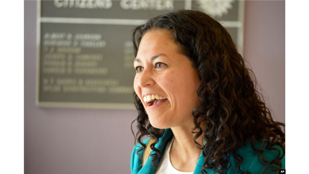 Xochitl Torres Small, a Democratic candidate for Congress, speaks to voters at a Las Cruces, N.M., event, May 24, 2018.