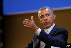 United States former President Barack Obama talks during the "Seeds&Chips - Global Food Innovation" summit, in Milan, Italy, May 9, 2017.