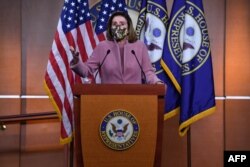 U.S. Speaker of the House Nancy Pelosi, Democrat of California, speaks during her weekly press briefing on Capitol Hill in Washington, Jan. 21, 2021.