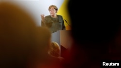 La chancelière Angela Merkel en campagne électorale à Strasburg, en Allemagne, le 8 septembre 2017.