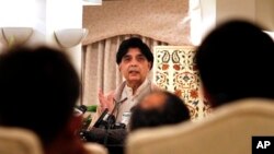 Pakistan Interior Minister Chaudhry Nisar Ali Khan speaks during a press conference in Islamabad, Dec. 6, 2015.