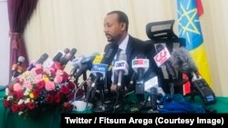 Le Premier ministre éthiopien, Abiy Ahmed, lors de sa première conférence de presse, à Addis Abeba, Ethiopie, 25 août 2018. (Twitter/ Fitsum Arega) 