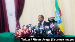 Le Premier ministre éthiopien, Abiy Ahmed, lors de sa première conférence de presse, à Addis Abeba, Ethiopie, 25 août 2018. (Twitter/ Fitsum Arega) 