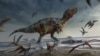 Ilustrasi dinosaurus pemakan daging besar yang dijuluki "Spinosaurid White Rock," yang sisa-sisanya berasal dari sekitar 125 juta tahun yang lalu selama Periode Kapur digali di Isle of Wight Inggris. (Foto: Reuters)