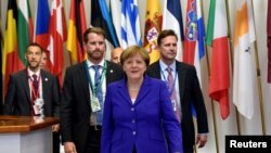 Germany's Chancellor Angela Merkel leaves after the EU Summit in Brussels, Belgium, June 29, 2016. 