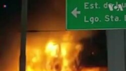 برازیل میں ایک بلند و بالا عمارت آگ لگنے سے گر گئی