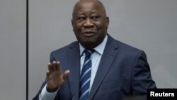 Former Ivory Coast President Laurent Gbagbo appears before the International Criminal Court in The Hague, Netherlands, Jan. 15, 2019. 