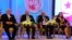 FILE - Left to right, Tunisian Nobel Peace Prize Winners Houcine Abassi, Abdessattar Ben Moussa, Fadhel Mafoudh and Wided Bouchamaoui are seen at a ceremony in Tunis, Nov.9, 2015.