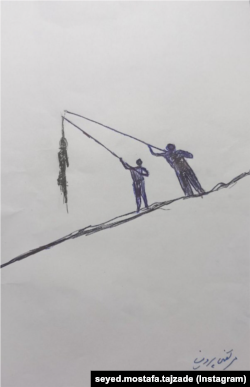 یکی از نقاشی های مرتضی پروین، زندانی سیاسی