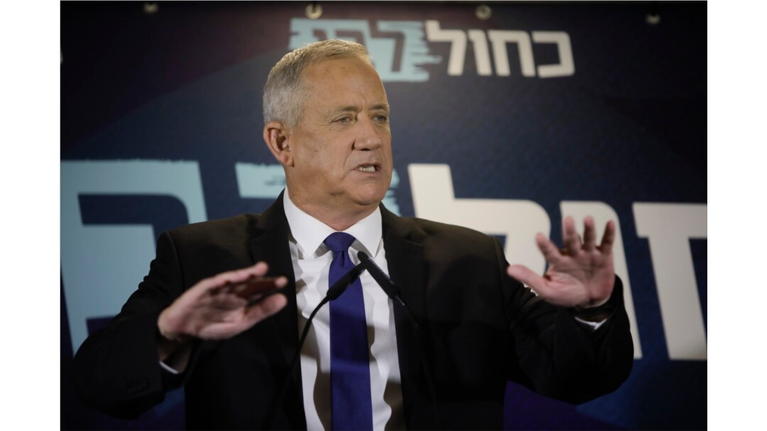 FILE - Blue and White party leader Benny Gantz delivers a statement in Tel Aviv, Israel, Sept. 19, 2019.