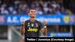 Cristiano Ronaldo lors du match de sa nouvelle équipe, la Juventus Turin, contre Chievo à Vérone, Italie, 18 août 2018