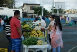 En esta foto del 2 de mayo de 2020, agricultores locales venden sus productos a los residentes en San Cristóbal, Islas Galápagos, Ecuador.