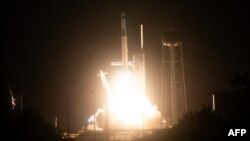 Crew-7 mission launches on a SpaceX Falcon 9 rocket with the company's Dragon spacecraft from the Kennedy Space Center in Cape Canaveral, Florida, on Aug. 26, 2023. (NASA via AFP)