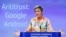 La comisionada europea de Competencia, Margrethe Vestager, durante la conferencia de prensa para anunciar multa a Google en Bruselas, Bélgica, el 18 de julio de 2018.