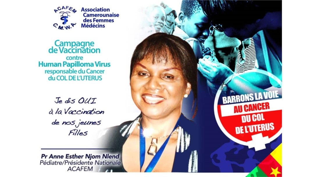 A poster of a member of Cameroon's Medical Women Association endorsing HPV vaccines.