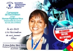 A poster of a member of Cameroon's Medical Women Association endorsing HPV vaccines.