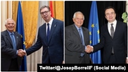 France, Paris, Josep Borell, high EU official with Kosovo prime minister Albin Kurti and Serbian president Aleksandar Vucic (Foto: Twitter/@JosepBorrellF)