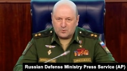 FILE - Lt. Gen. Igor Kirillov, head of Russia's nuclear, biological, and chemical defense forces, speaks at a briefing in Moscow, Russia, in this photo taken from video released by the Russian Defense Ministry Press Service on Feb. 28, 2023.