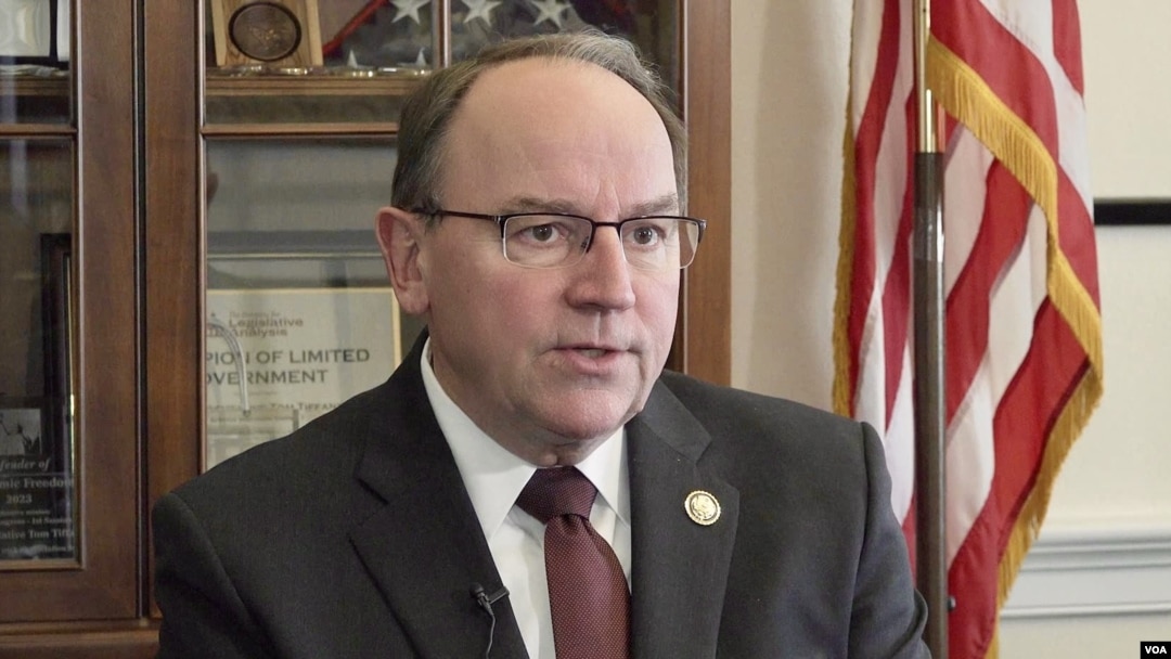 Representative Tom Tiffany discusses U.S.-China relations with VOA's China Division on Feb. 26, 2025. (Screen grab from video by Enming Liu/VOA)