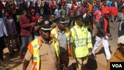 Police were barred from providing security to activists protesting the alleged sexual assault of 17 women, in Lilongwe, Malawi, Jan. 9, 2020. (Lameck Masina/VOA)