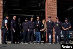 U.S. President Joe Biden visits a fire station on Thanksgiving in Nantucket, Massachusetts